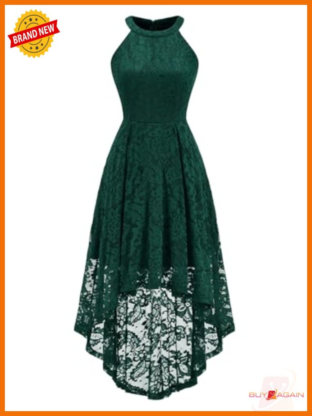 Women Halter Lace Hi Lo Cocktail Formal Dress Sleeveless